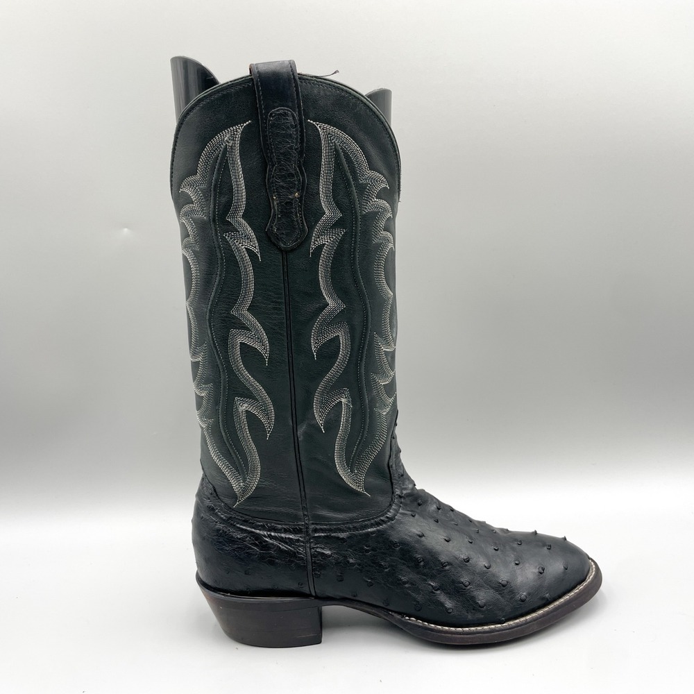 Nocona Mens 8D Full Quill Ostrich Western Boots Black Leather Cowboy Rodeo USA
